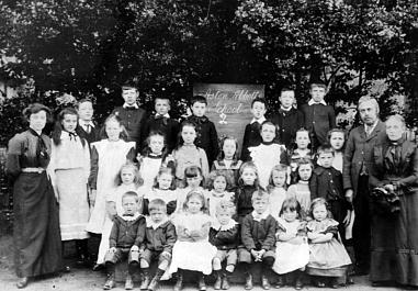 The pupils at Aston Abbotts’ village school pictured in the early 1900s. The headmaster on the right is Mr Harrison